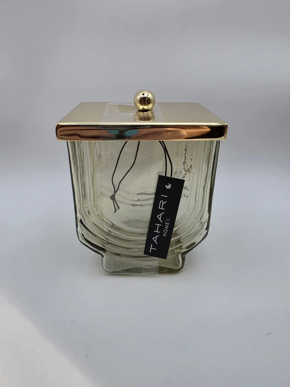 NWT Tahari Home Glass Bath Canister Jar with Gold Lid & Knob
